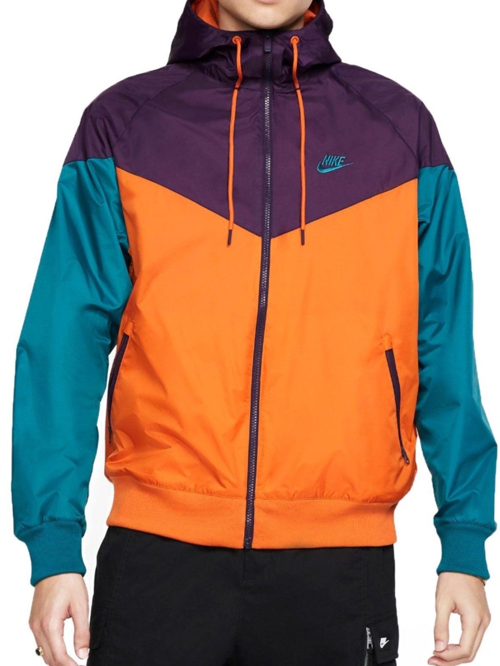 Nike Colorblock Windbreaker Jacket Small Purple Orange Teal Hooded Retro